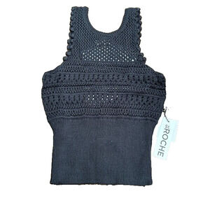 St. Roche Marilyn Tank Top Crochet Open Knit Racerback Sleeveless Black XS NEW